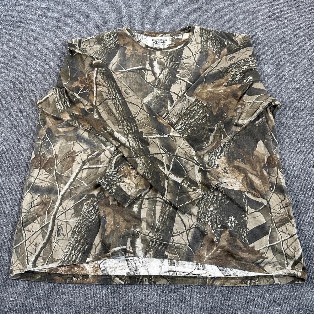 Gander Mountain Shirt Mens 2XL Brown Long Sleeve Camo Hunting Guide Series Tee